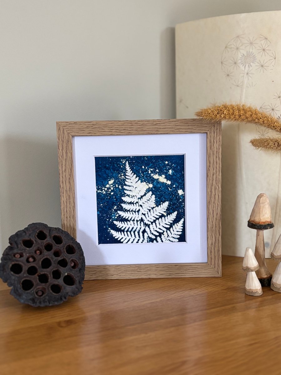 Mounted Botanical Fern Print- Nature Inspired Home Decor,Botanical Wet Cyanotype