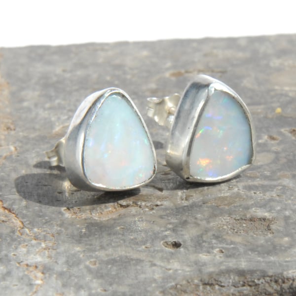 Sterling silver opal stud earrings