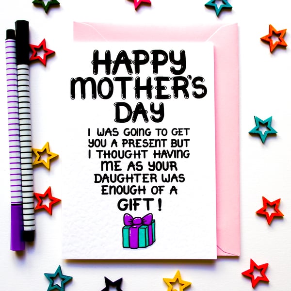 Funny, Joke Mother's Day Card For Mum, Mom, Mam From Daughter