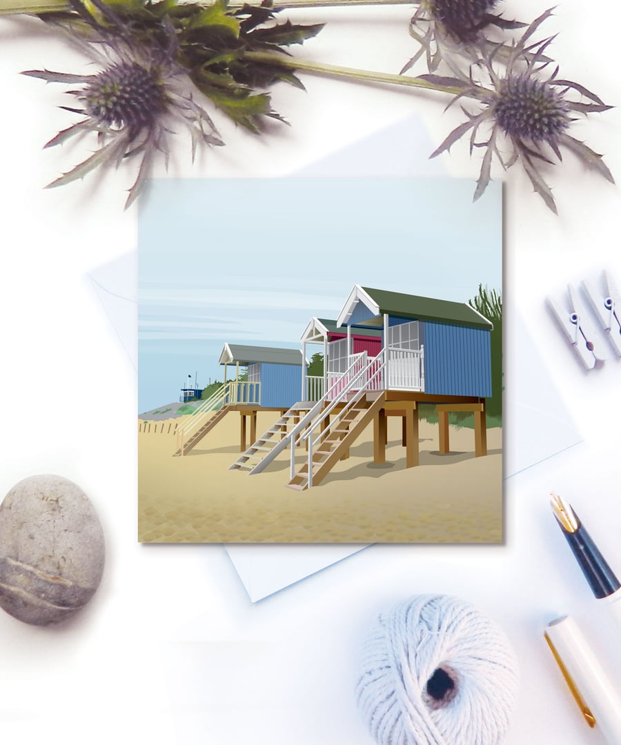 Tall Beach Huts Card - Seaside, Wells-next-the-Sea