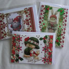 Set of 3 (Three) Beautiful Hand-Crafted Christmas Decoupage Greeting Cards (u)