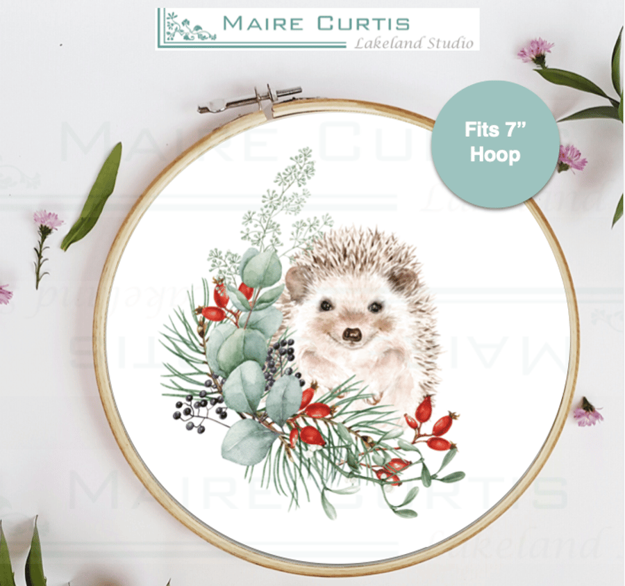 Festive Winter Hedgehog Cotton Panel