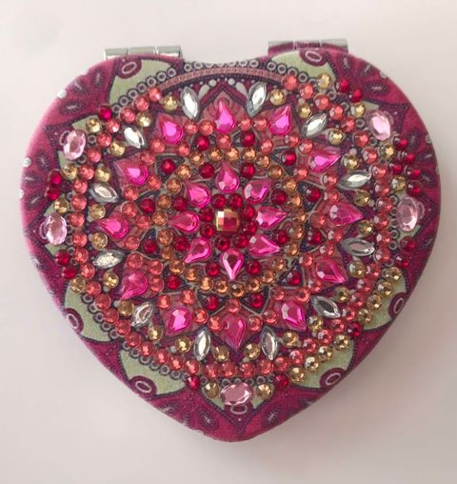 Diamond Art  Pink Mandala Mirror Heart Shape