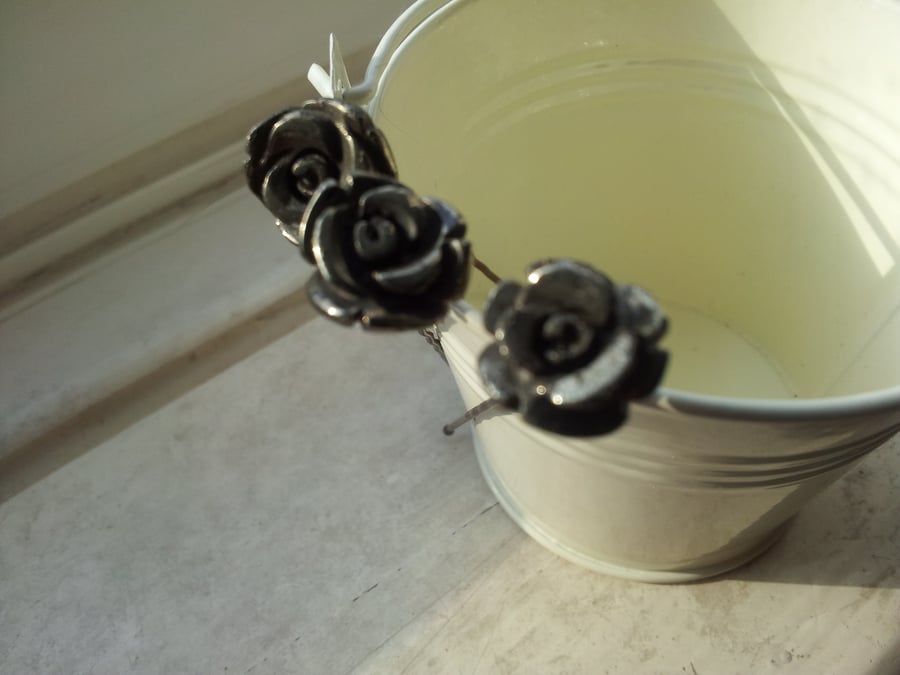 3 Pyrite Carved Roses on Head Pins