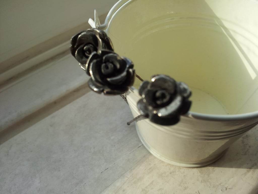 3 Pyrite Carved Roses on Head Pins