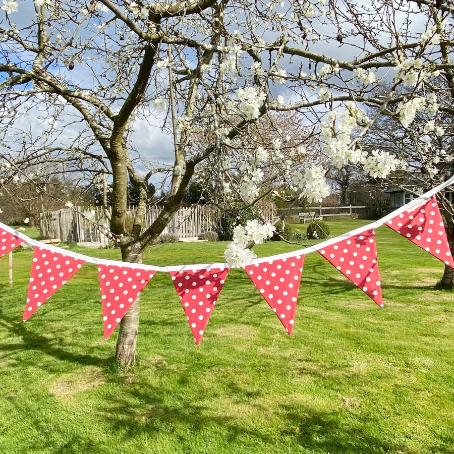 'WATERPROOF' BUNTING - red and white polka dots