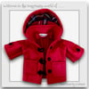 Red Duffle Coat with a Tartan Lined Hood