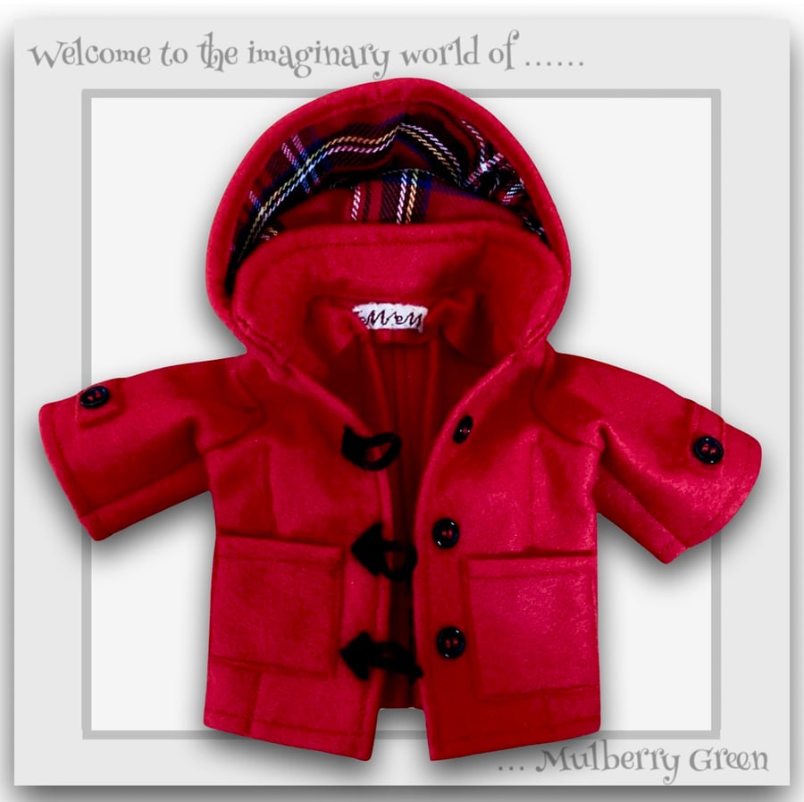 Red Duffle Coat with a Tartan Lined Hood