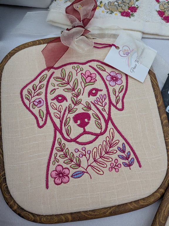 Gorgeous Handmade Framed Doggie Embroidery 