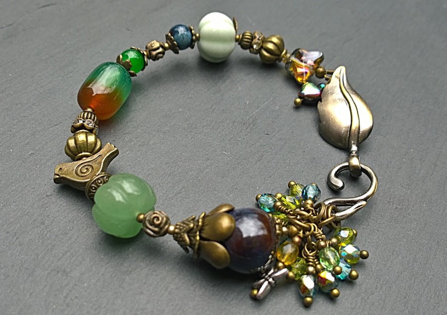 Enchanted Garden Bracelet, Autumn Halloween Harvest Gaia Nature. Unique Bracelet