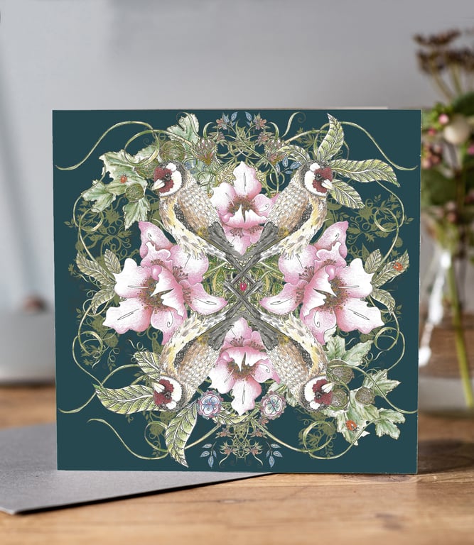 Goldfinch Greeting card (dark background)