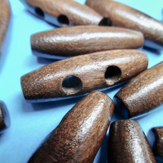 10 Dark BrownToggle Duffle  3.5cm Wood Buttons  2 holes