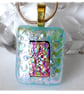 Dichroic Glass Pendant 218 Green Pink Aqua Handmade with gold plated chain - Image 1