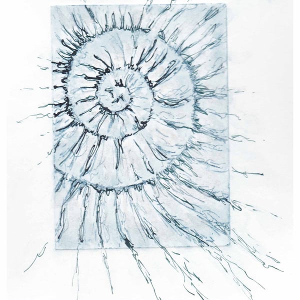 Etching no.99 of an ammonite fossil with mixed media in an edition of 100