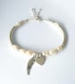 Angel Wing Heart Charm Pearl Bracelet,  Sterling Silver Adjustable Bracelet - Image 7