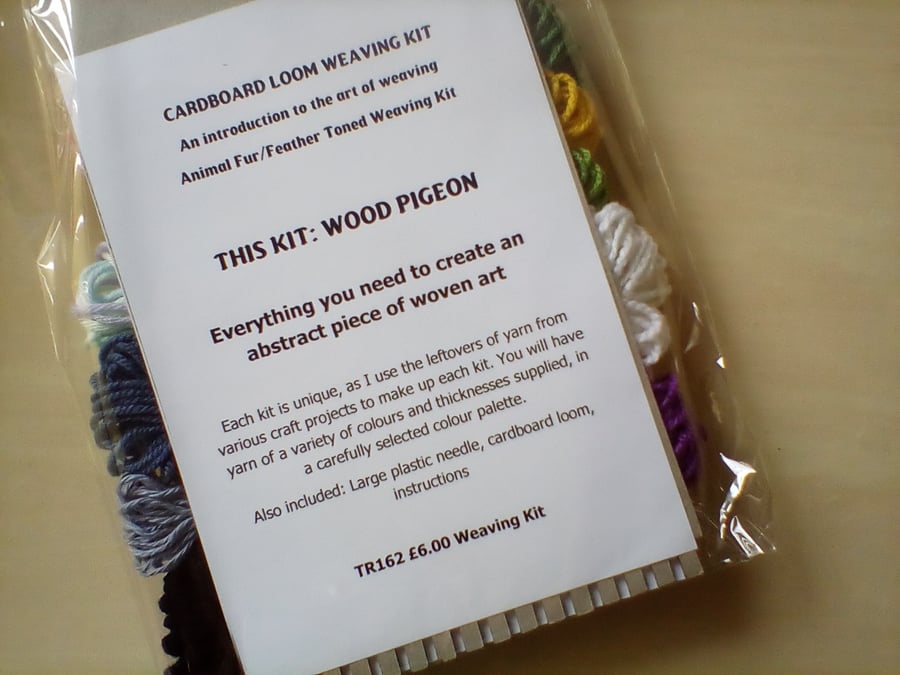 Wood Pigeon Bird Cardboard Loom Beginners Weaving Kit Abstract Art