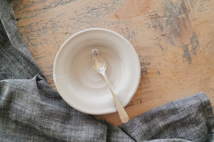 Pottery Teaspoon Rest - Rustic Chalky Ceramic Tea Bag Holder - White Glaze 