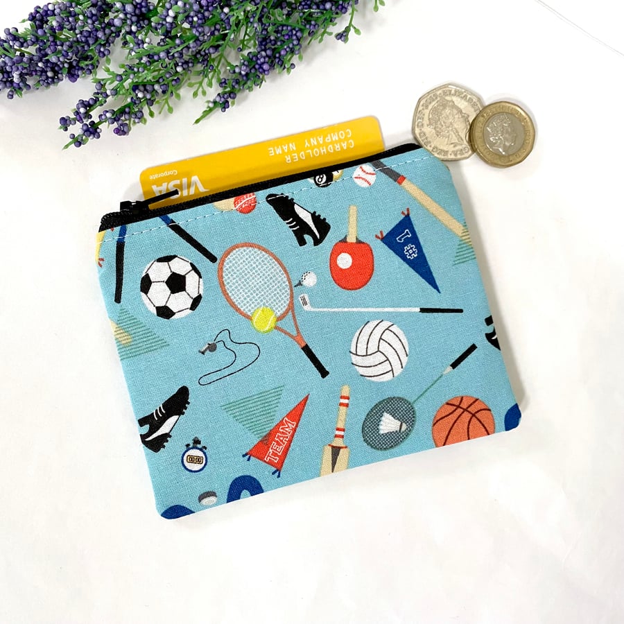 Coin Purse Card Wallet Money Pouch Football Rugby Tennis Sports Fabric 