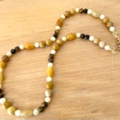 Yellow and Butterscotch Jade and Tigers Eye Necklace Gold plated 