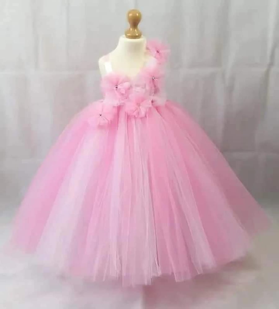 3 Tone Pink Full Length Tutu Dress - Ages From 1-2 Years to 6-7 Years UK