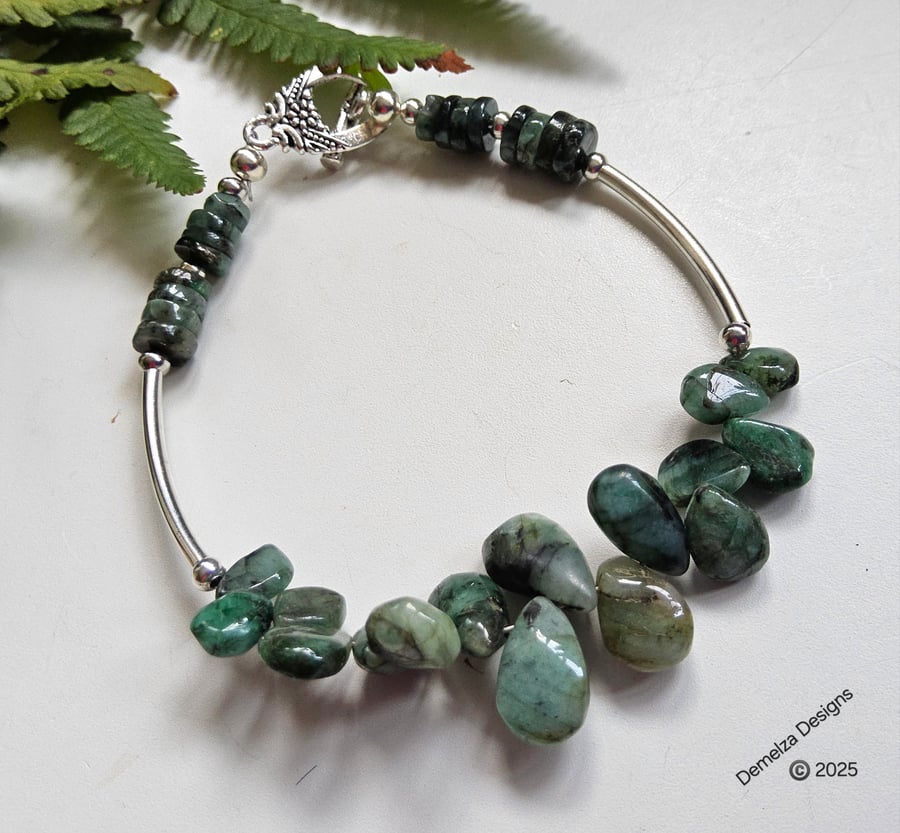Designer Genuine Raw Emerald Bracelet 
