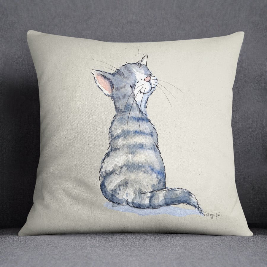 Cat Grey & White Cushion