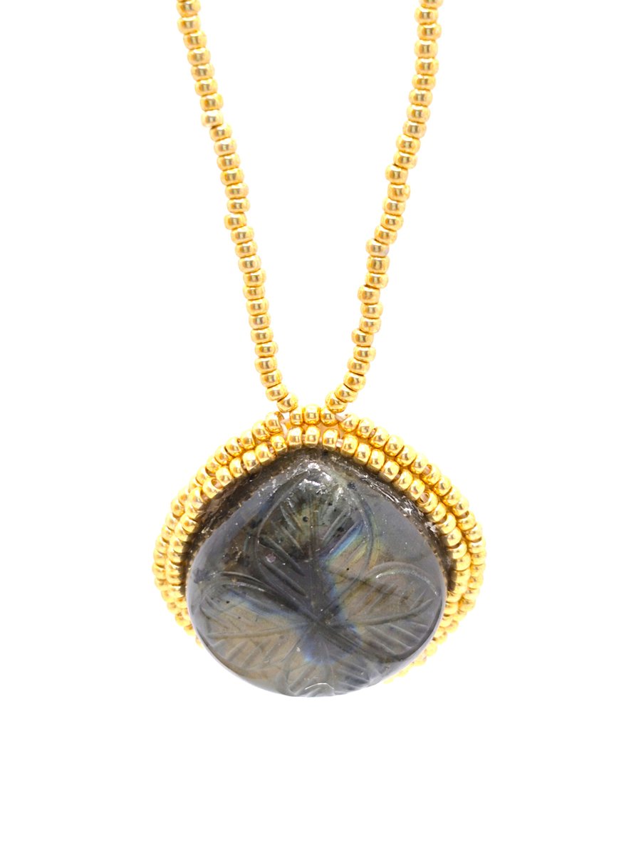 Large carved Labradorite cabochon pendant necklace