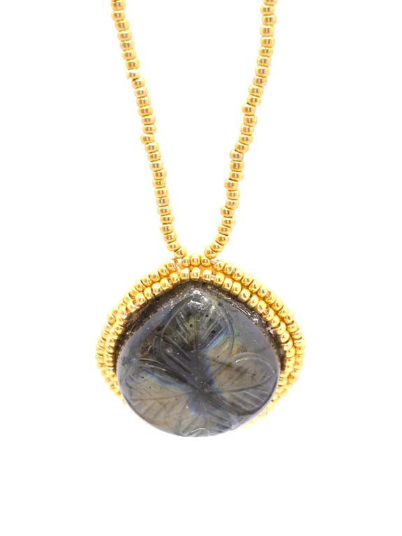 Large carved Labradorite cabochon pendant necklace