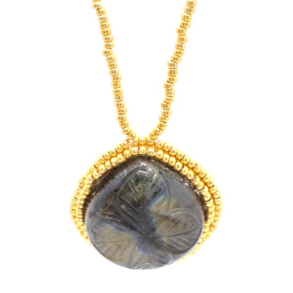 Large carved Labradorite cabochon pendant necklace