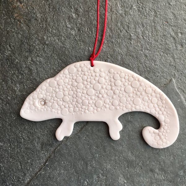 Porcelain chameleon, Scandi Christmas decoration, The Porcelain Menagerie white