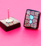 Modern Style Cubist Pattern Ear Studs - Polymer Clay - Silver - Handmade - Image 3