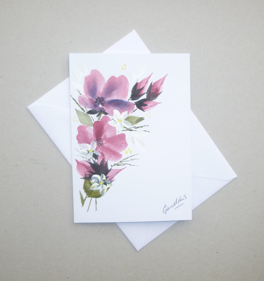 hand painted floral blank greetings card ( ref FA100 H5 )