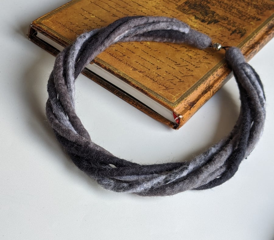 The Chunky Twist: felted cord necklace in shades of grey