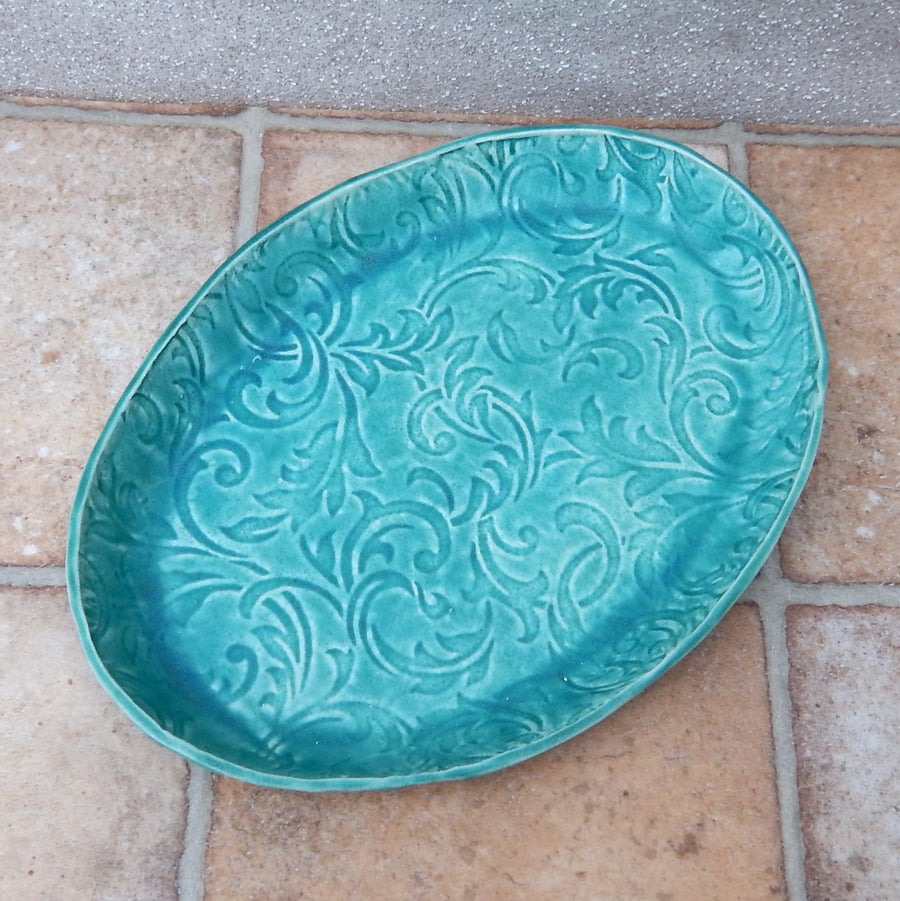 Serving dish plate platter tray handmade in textured stoneware ovenproof ceramic