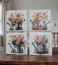Flower Arrangement in Watering Can Decoupaged Slate Coasters Set of 4