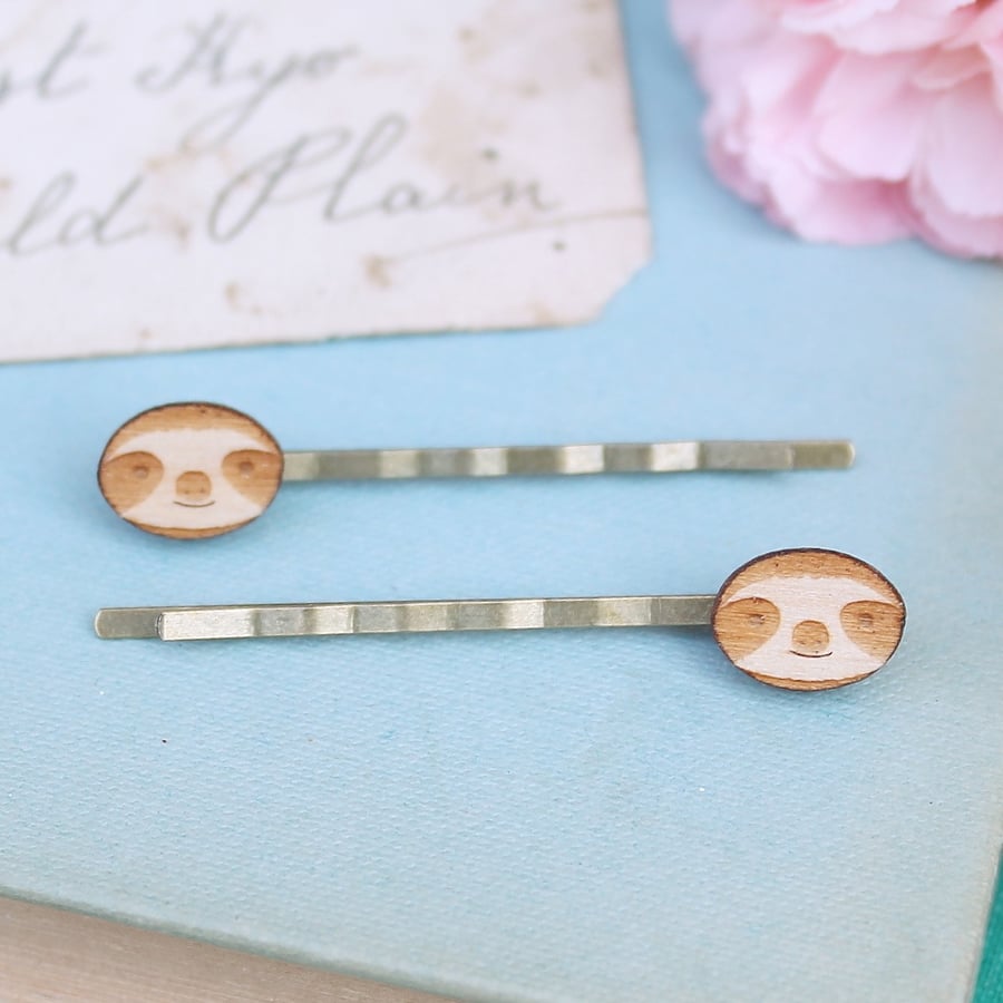 Wooden Sloth Hair Grips