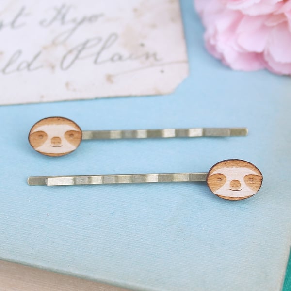 Wooden Sloth Hair Grips