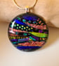Large, round 'patchwork' fused glass pendant - Image 2