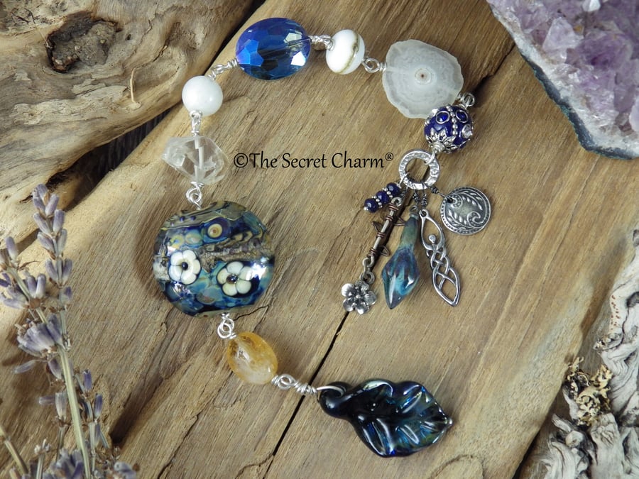 Celtic Goddess Sterling Silver & Sapphire Prayer Rosary Beads OOAK