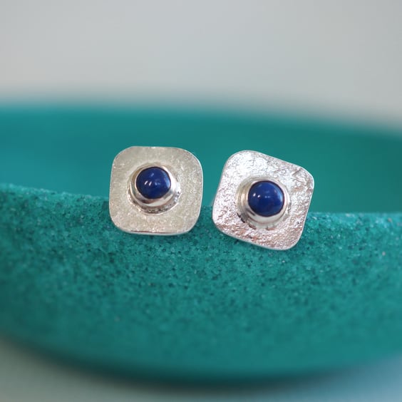 Earrings, Sterling Silver and Lapis Lazuli Square Stud Earrings