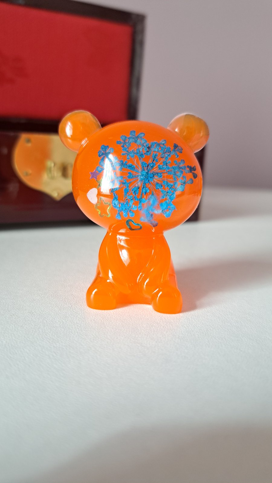 Resin Bear With a Real Dried Flower