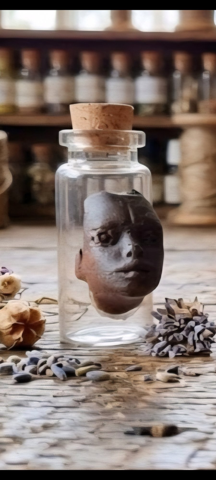 Empty Spell Jar with Handcrafted Clay Face . Ready for Your Magic