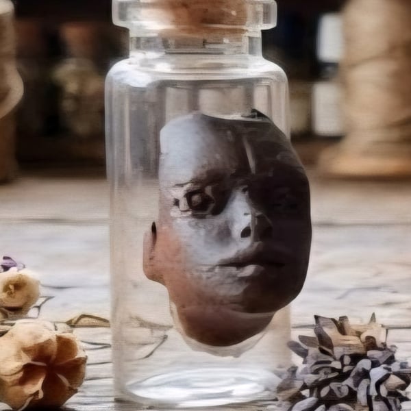 Empty Spell Jar with Handcrafted Clay Face . Ready for Your Magic