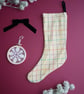 Medium Christmas Stocking in Cream with Rainbow Check Pattern (seconds) - Image 1