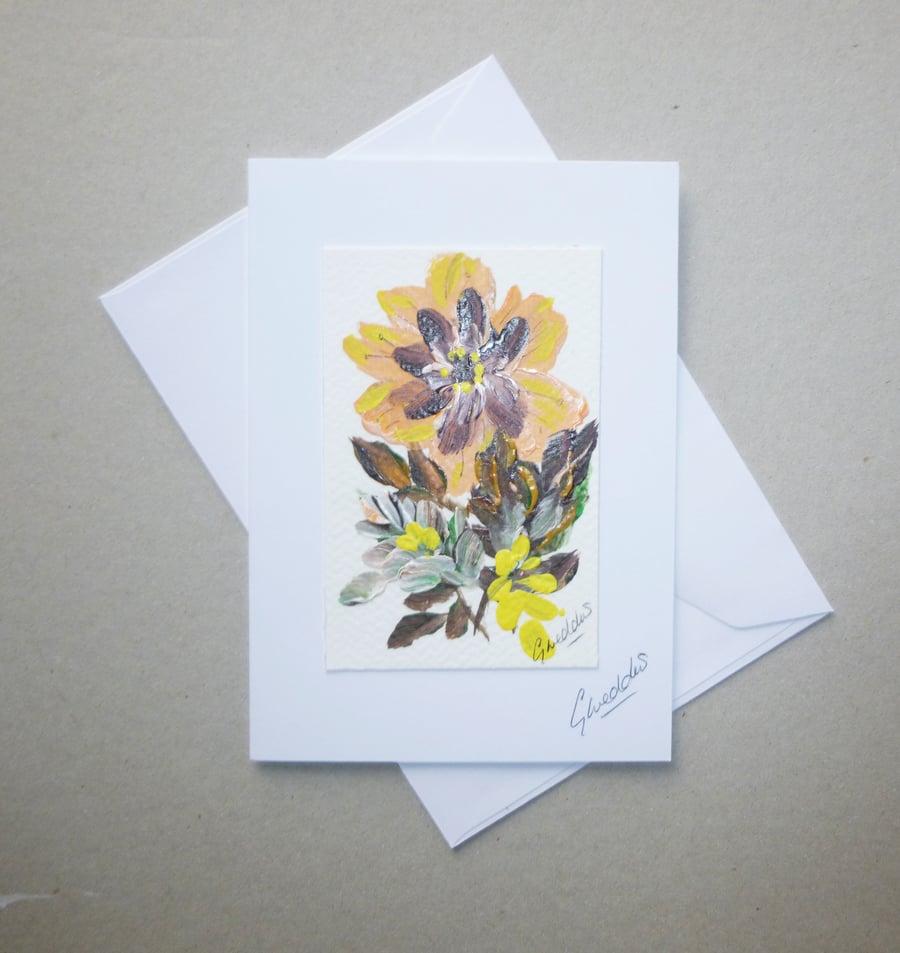 original art hand painted floral greetings card ( ref FA 409 P2 )