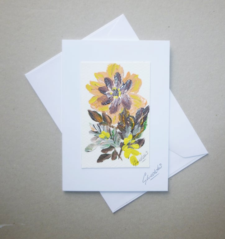 original art hand painted floral greetings card ( ref FA 409 P2 )