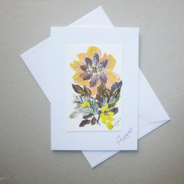 original art hand painted floral greetings card ( ref FA 409 P2 )