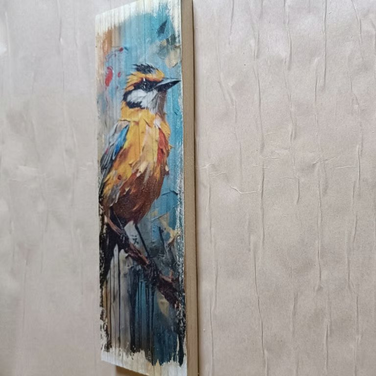 Colorful Abstract Bird on Branch Vibrant Nature Wood Wall Art