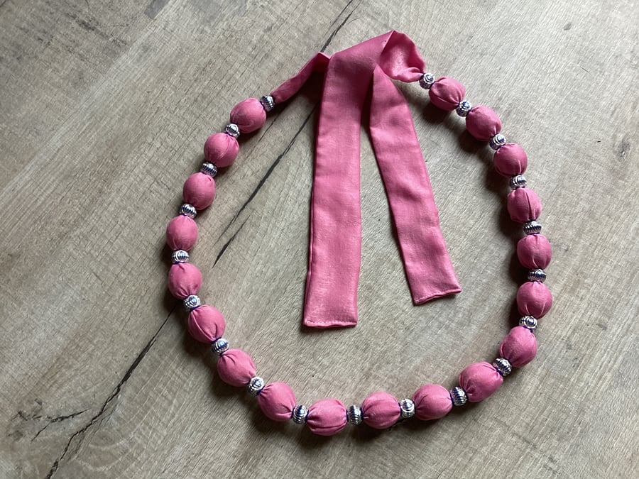 Pink satin necklace , fabric necklace