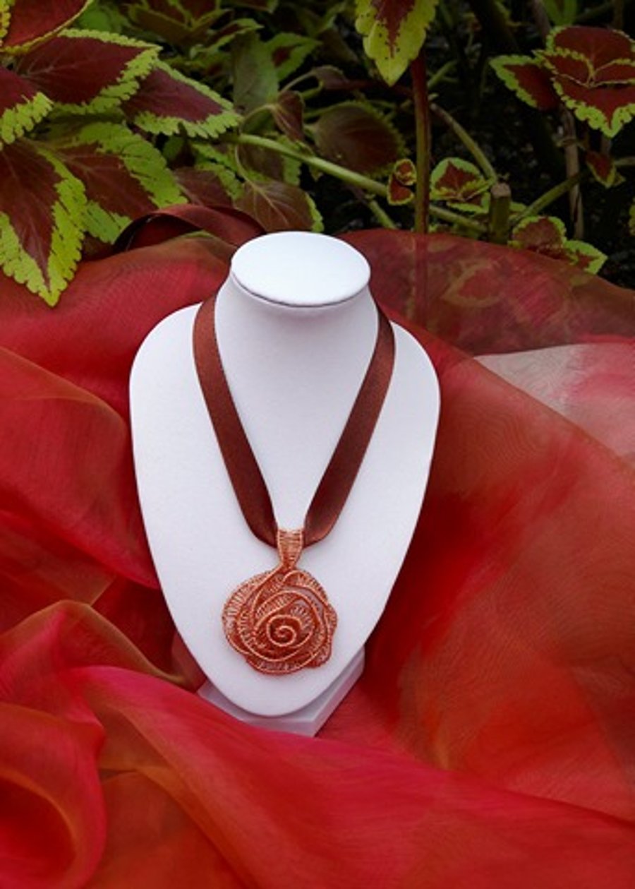 Wire Wrapped Copper Rose Necklace